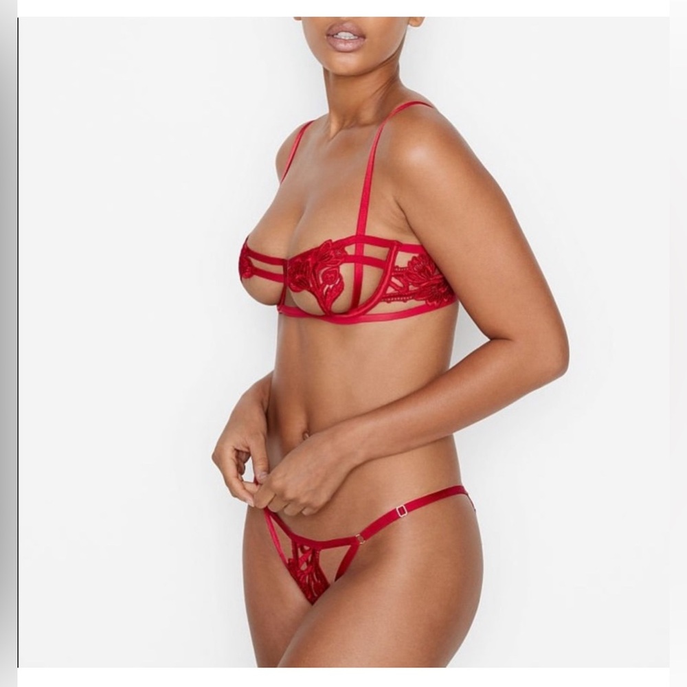 NWT SET 36D L Victoria’s Secret VS red harness strappy cutout bra and panty